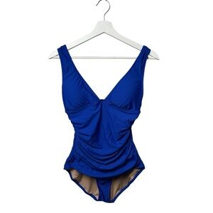 J. Crew Women’s 8 Ruched V Neck One Piece Swimsuit Cobalt Blue Pool Swim Beach
